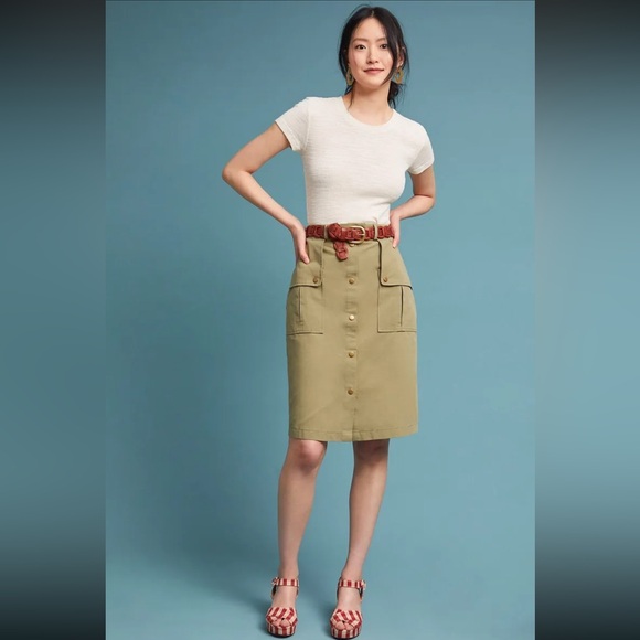 NWOT Anthropologie Isla Maude Utility Pencil Skirt Olive Green Women’s Small S - Picture 1 of 16